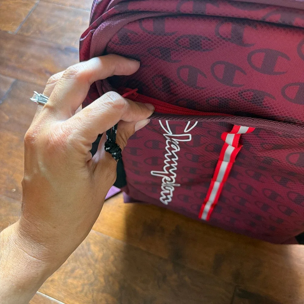 Champion Maroon Burgundy Logo School Backpack 17 Inch Laptop Sleeve  NEW